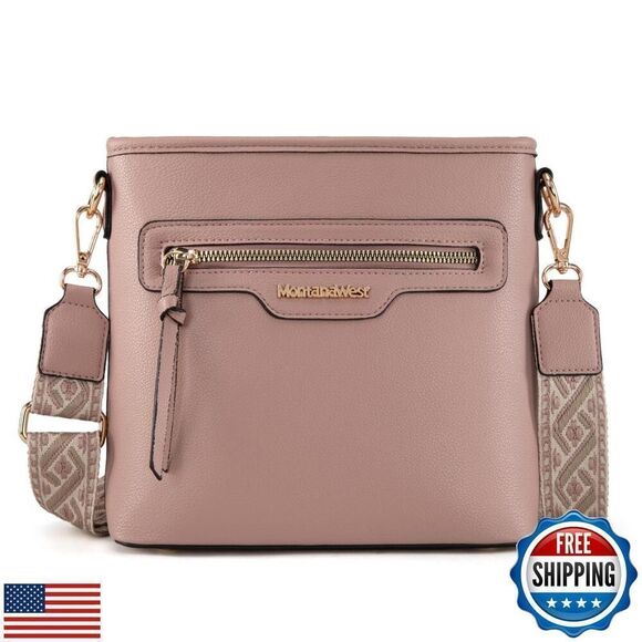 Tote Bag Medium Crossbody Purse Set 2pcs With Guitar Strap Mauve - Picture 5 of 5